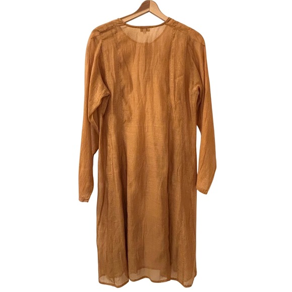 Nadia Boyer Vidal Women XL Embroidered Split Neck Tunic Dress Carmel Long Sleeve - Picture 11 of 13